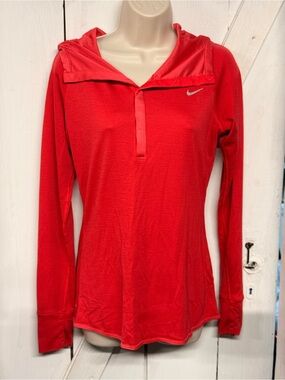 Nike Women's Red Hooded Long-Sleeve Athletic Top